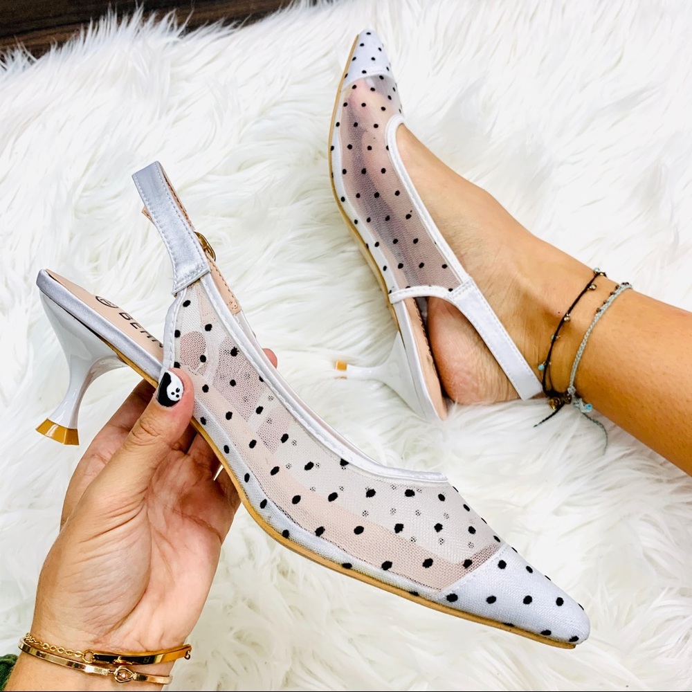 White polka dot sling back heel - Picture 5 of 10